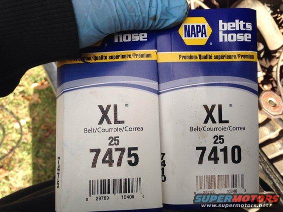 Two NAPA XL belt boxes, one labeled 7475 and the other 7410