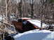 1974 Dodge Challenger - An old orange car sits abandoned in a snowy junkyard, partially obscured by fallen branches and snow.