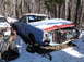 1974 Dodge Challenger - This weathered vehicle sits abandoned in a snowy, wooded area, its hood open and front end showing significant damage.