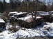 1974 Dodge Challenger - A 1974 Dodge Challenger sits in a snowy junkyard, partially obscured by trees and brush.