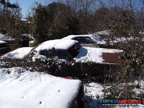 1974 Dodge Challenger covered in snow, 3q-front view
