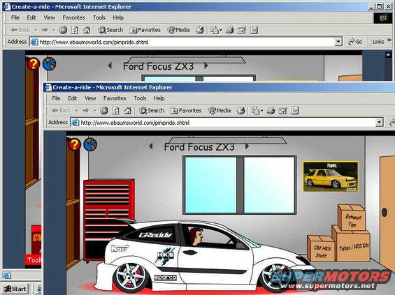 White Ford Focus ZX3 with racing decals and custom wheels, angled from the front
