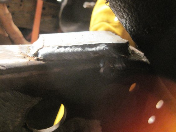 close-up of a metal frame with fresh welds