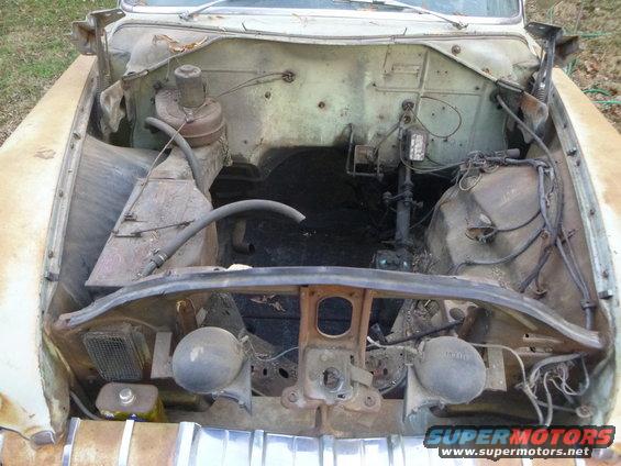 1953 Plymouth Belvedere engine bay with missing engine