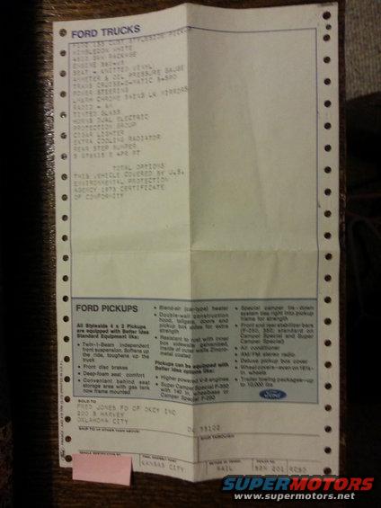 1973 Ford F-100 window sticker detailing options and pricing