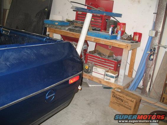 Blue 1972 Ford Ranchero rear quarter panel and bed with chrome trim