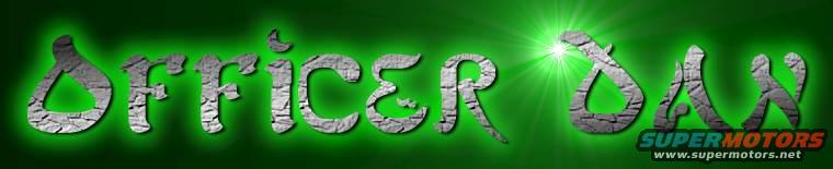Green graphic with textured letters spelling "OFFICER DAN" and "SUPERMOTORS" logo