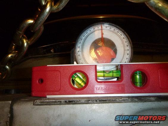 Red Task Force level and inclinometer with chains above