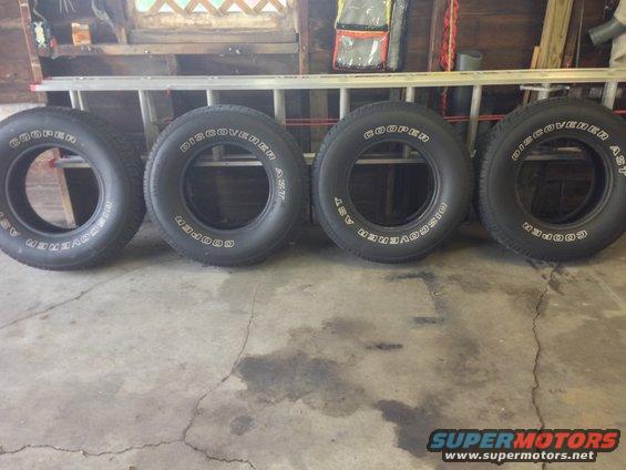 img_2122.jpg Old tires.  Shop wanted to charge me $25/tire for a "disposal fee".  Blow me.  Had em sold same afternoon to some off-road buddies.  Flat spots and all.  $25 a pop.  Just saved $200.  Disposal fee.  Yeah, right.  