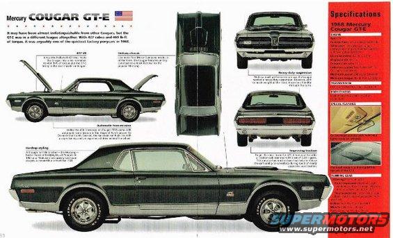 1968 Mercury Cougar GT-E brochure with multiple views and specifications