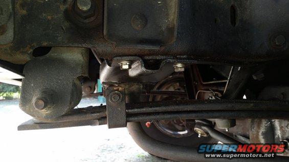 Close-up of truck's leaf spring, shackle, and frame bracket