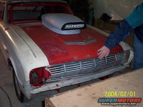 1963 Ford Falcon front end with Harwood hood scoop and custom grille