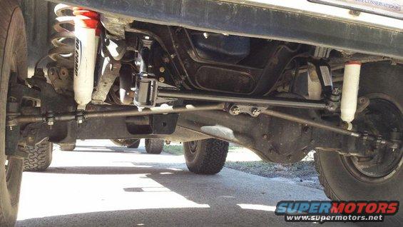 Undercarriage of a 1987 Ford Bronco showing front suspension and steering components