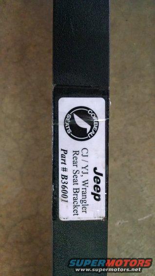Black metal bracket with a white label for Jeep CJ/YJ Wrangler rear seat bracket, part B36001