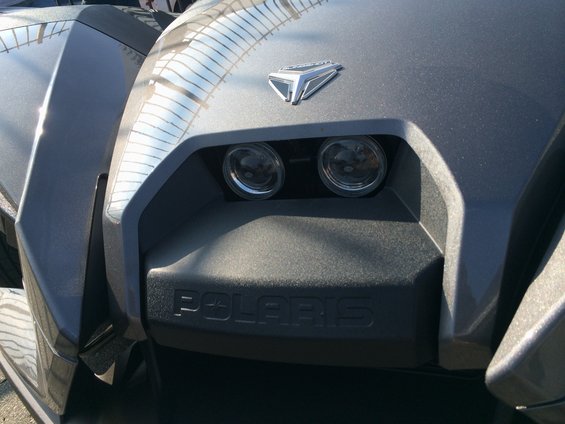Polaris Slingshot front end with dual headlights and "POLARIS" text