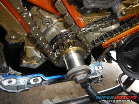Engine timing chain and gears with orange guides