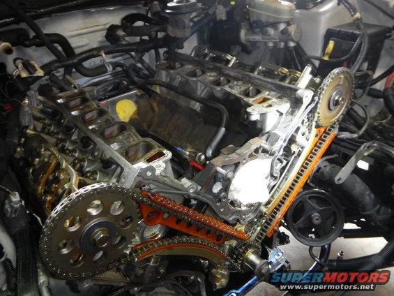 Engine timing chain and gears during replacement
