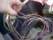 1979 Ford Bronco - A hand manipulates a complex wiring harness, likely for vehicle repair or modification.