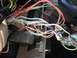 1993 Ford Bronco - A close-up view of a complex and damaged vehicle wiring harness, showing many colorful wires in disarray.