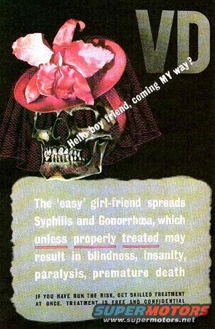 Skull with a pink hat and flower, text about VD and its consequences