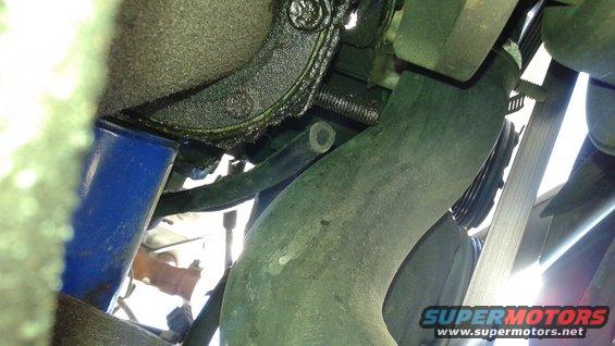 Engine bay view of hoses, belts, and engine block