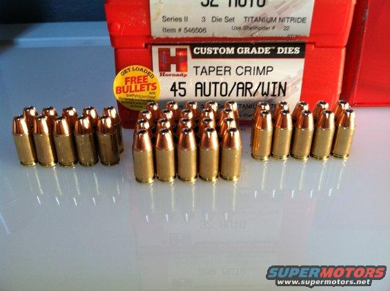 Hornady custom grade taper crimp dies and 45 Auto/AR/Win cartridges
