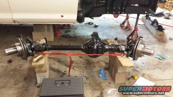 Front axle assembly with disc brakes on jack stands