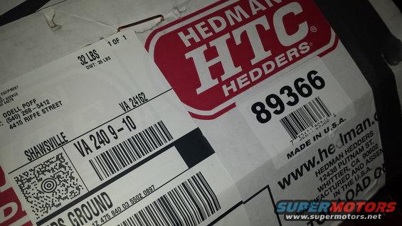 Hedman HTC Hedders part box with part number 89366 and shipping labels