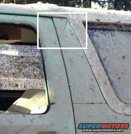 Close-up of a dirty, old SUV's side panel and window frame