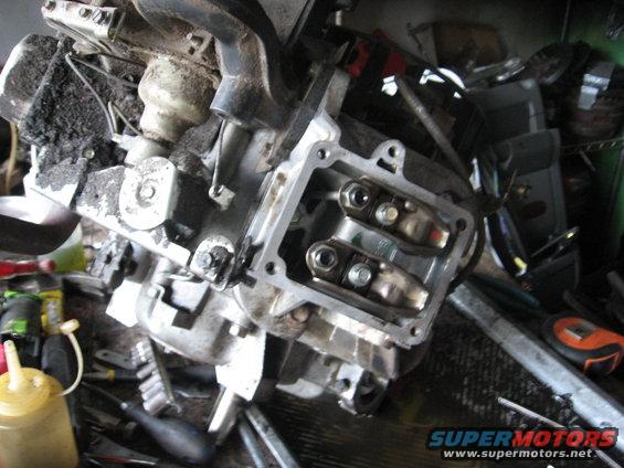 Close-up of an engine's valve train with the cover removed