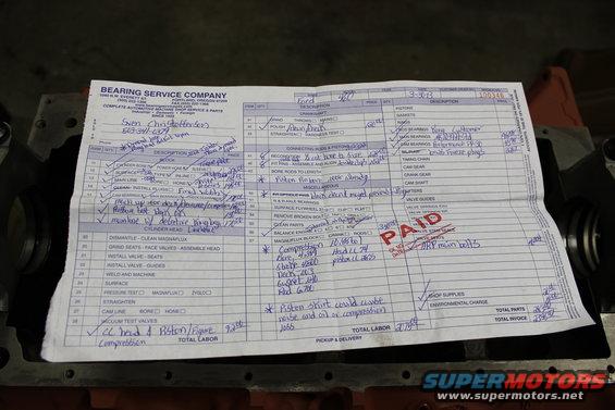 Engine service document on engine block