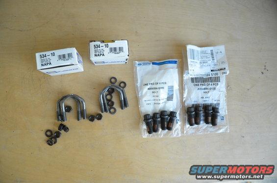 Drive shaft U-bolts, nuts, and packaged bolts from NAPA and Ford