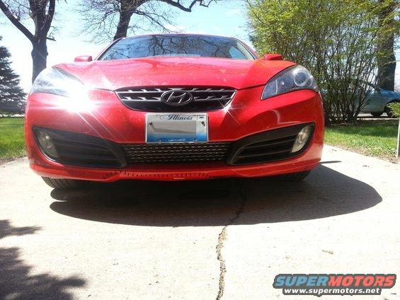 Red 2010 Hyundai Genesis coupe front view, Illinois license plate visible