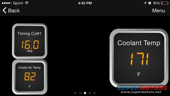 Digital gauges display timing, intake air temp, and coolant temp