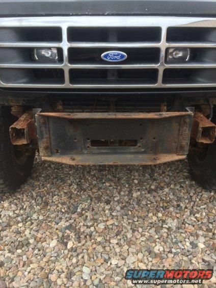 1993 Ford Bronco front bumper with rusty tow hitch receiver