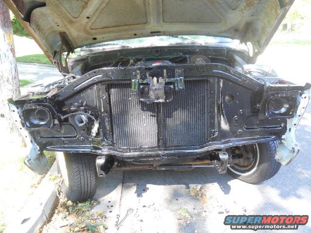 1978 Ford Bronco front end with hood open, showing radiator and grille area