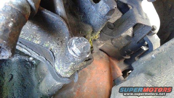 Close-up of a greasy engine component with a bolt head visible