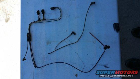 Wiring harness and spark plug wires laid out on a surface