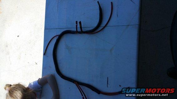Black and red vacuum lines laid out on a blue surface