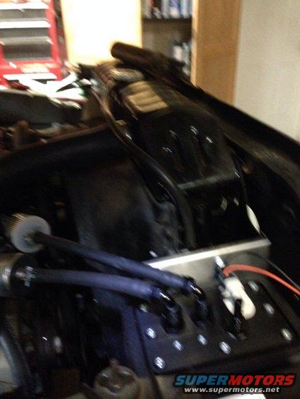 Engine bay with fuel lines and filter