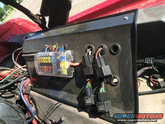 img_1161.jpg Build a relay panel from a sheet of steel from Lowes. Painted it with left over engine paint from my transfer case rebuild.