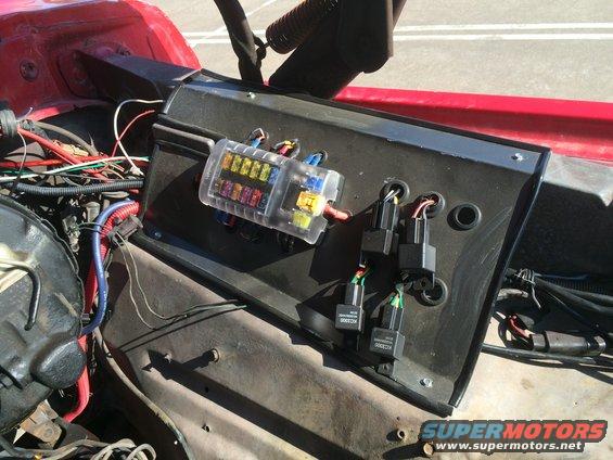 Installed a fuse panel from Blue-Sea for all my new wiring. Mounted under the hood next to the brake booster.