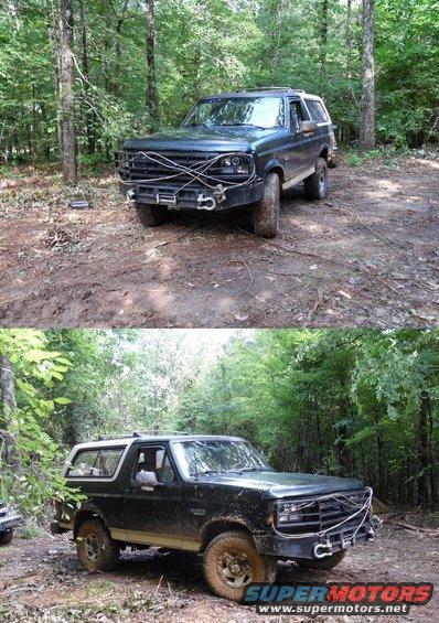 chickasaw.jpg Electric utility superintendent didn't want to walk the ~1/4 mile of mud, and back, so we took the Bronco.  I made it through what I thought were the hard spots, but it slid off into a pile of soft crap, and I had to winch out.  Rather than making him wait while I spooled in, I just wrapped it & respooled the whole drum properly later.