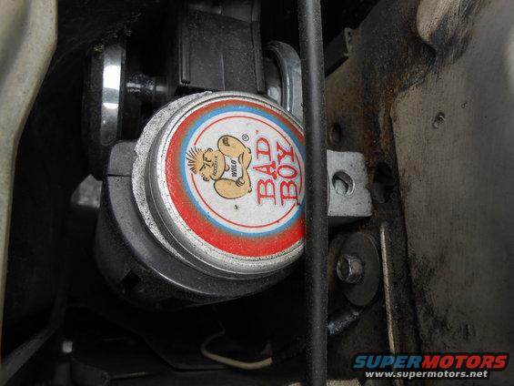 Used existing hole in radiator support for mounting stud. Run horn wires through existing holes to bottom of horn