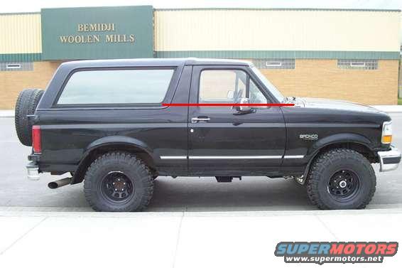 Black 1996 Ford Bronco side view, showing the spare tire on the rear door and the 'Bronco' badge on the fender
