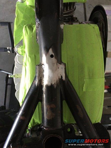 Motorcycle frame with green masking tape