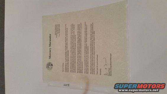 20150719_213058.jpg Congratulations letter form Ford to new Marauder owners. 

$10