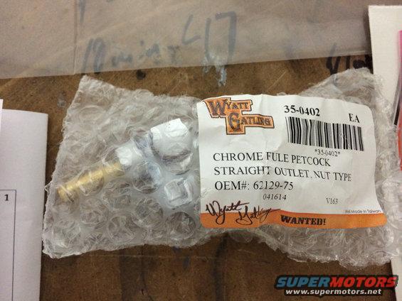 Wyatt Gatling chrome fuel petcock, straight outlet, nut type. OEM number 62129-75