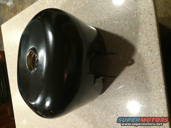 Black motorcycle gas tank with chrome filler neck