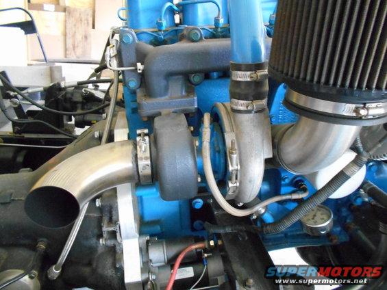 Engine with turbocharger and blue paint